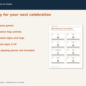 Race Car Birthday Party Printables, Games, Signs, Driver Badges and Favor Tags, Orange Racing Party Kit, PDF Download