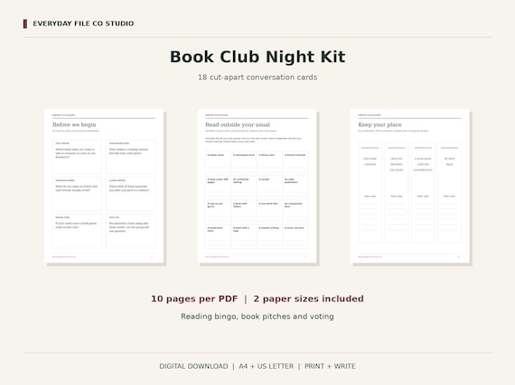 Book Club Printable Kit, 18 Conversation Cards, Reading Bingo and Bookmarks product preview
