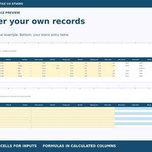 Online Seller Profit Tracker Excel Spreadsheet, Order Costs, Fees and Monthly Dashboard