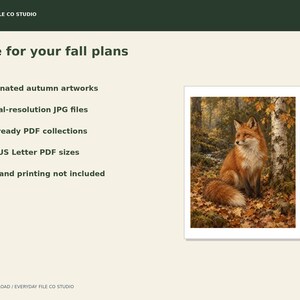 Autumn Woodland Wall Art Set of 3, Fox, Pumpkin Still Life and Golden Forest Prints, Fall Decor Digital Download