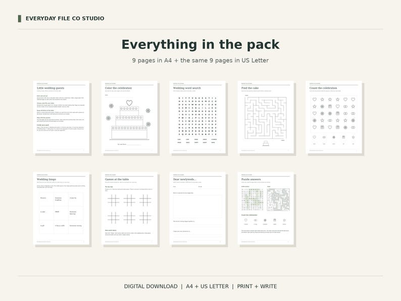 Kids Wedding Activity Pack Printable, Coloring, Maze, Word Search and Bingo, A4 and US Letter PDF
