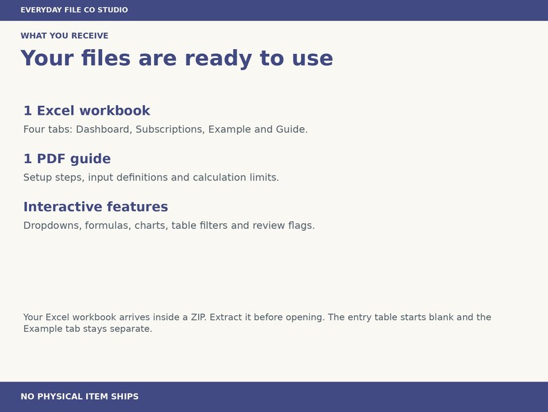 Subscription Tracker Excel Spreadsheet, Recurring Cost Calculator and Renewal Date Organizer