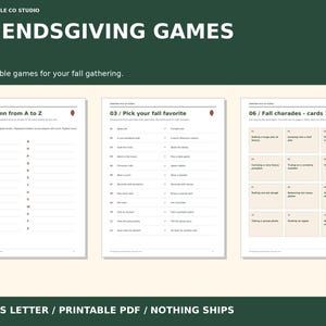 Friendsgiving Table Games, 6 Thanksgiving Activities with Charades Cards (Printable PDF)