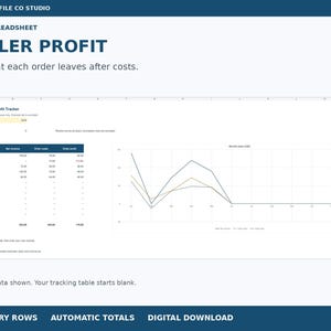 Online Seller Profit Tracker Excel Spreadsheet, Order Costs, Fees and Monthly Dashboard