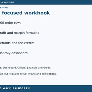 Online Seller Profit Tracker Excel Spreadsheet, Order Costs, Fees and Monthly Dashboard