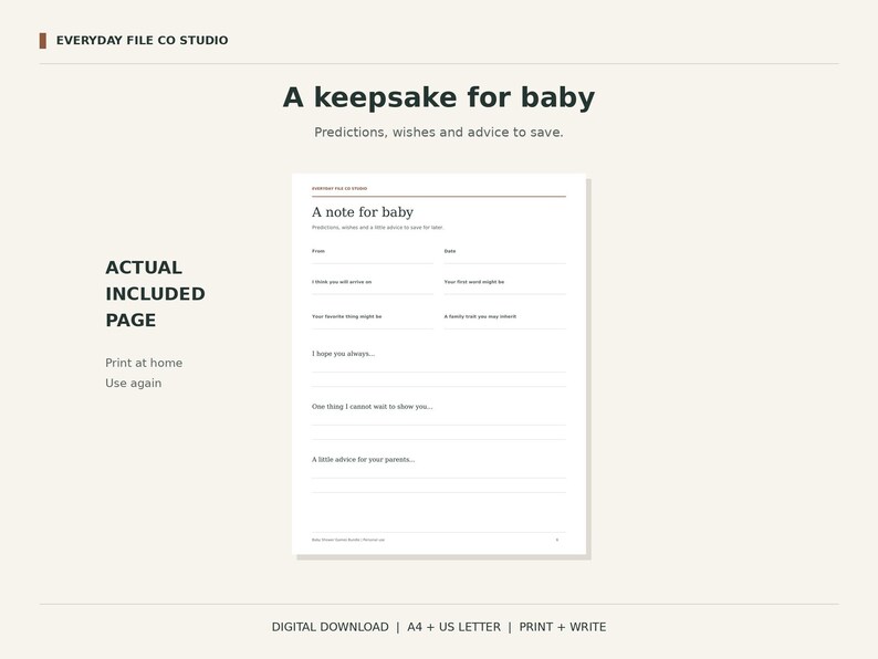 Baby Shower Games Printable Bundle, 7 Neutral Activities and Answer Keys