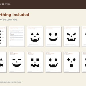 Pumpkin Carving Stencils Printable, 10 Jack O Lantern Face Templates with Transfer Guide, Halloween PDF Download