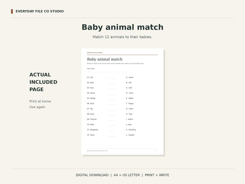 Baby Shower Games Printable Bundle, 7 Neutral Activities and Answer Keys