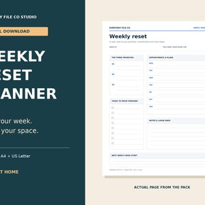 Weekly Reset Planner Printable PDF, Undated Weekly Schedule and Home Reset