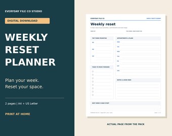 Weekly Reset Planner Printable, Undated Schedule, Home Organization (PDF)