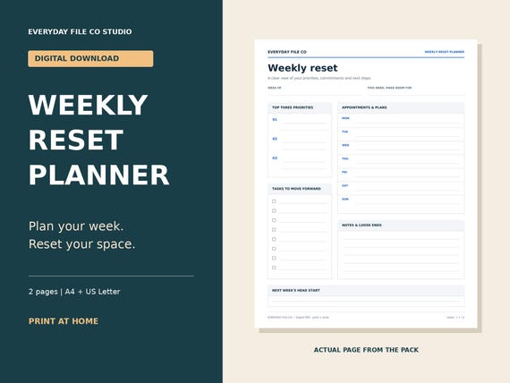 Weekly Reset Planner Printable, Undated Schedule, Home Organization (PDF) product preview