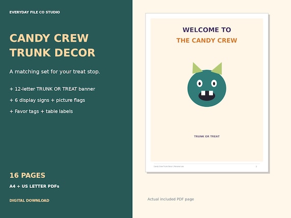 Candy Crew Trunk or Treat Decorations, Banner, 6 Signs and Tags (Printable PDF) product preview