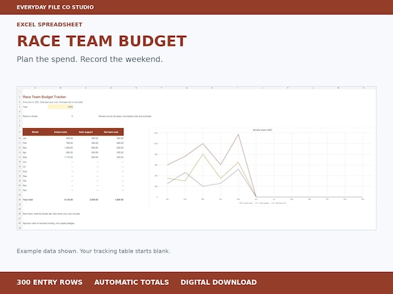 Race Team Budget Excel Spreadsheet, Racing Expenses, Winnings and Sponsor Cash Tracker product preview