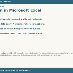 Vacation Budget Excel Spreadsheet, Travel Expense Tracker and Trip Cost Per Person Calculator