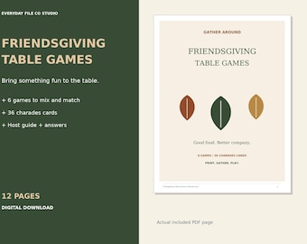 Giochi da tavolo per il Friendsgiving, 6 attività per il Giorno del Ringraziamento con carte per il gioco dei mimi (PDF stampabile)