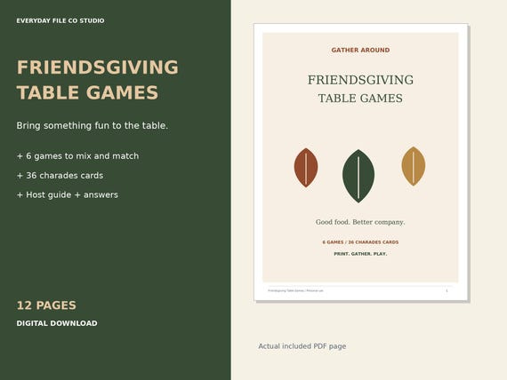 Friendsgiving Table Games, 6 Thanksgiving Activities with Charades Cards (Printable PDF) product preview