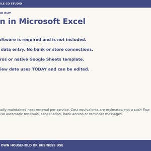 Subscription Tracker Excel Spreadsheet, Recurring Cost Calculator and Renewal Date Organizer