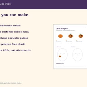 Halloween Face Paint Practice Pack, 8 Cheek Designs, Menu and Face Charts (PDF)