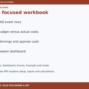Race Team Budget Excel Spreadsheet, Racing Expenses, Winnings and Sponsor Cash Tracker