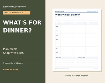 Weekly Meal Planner Printable PDF with Grocery List and Pantry Inventory