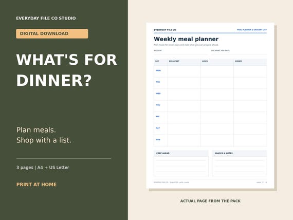 Weekly Meal Planner Printable PDF with Grocery List and Pantry Inventory product preview