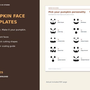 Pumpkin Carving Stencils Printable, 10 Jack O Lantern Face Templates with Transfer Guide, Halloween PDF Download