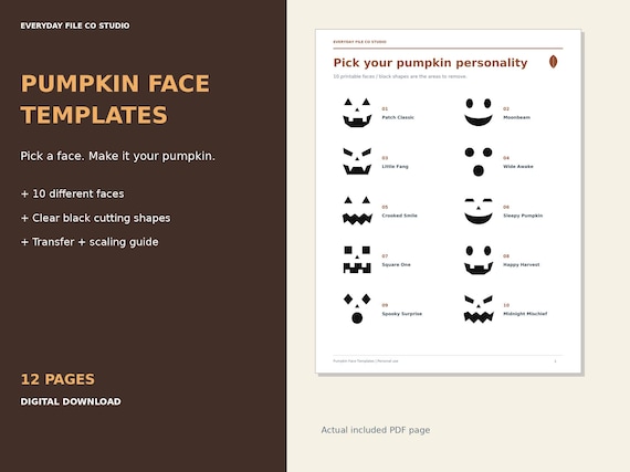 Printable Pumpkin Face Templates, 10 Jack O Lantern Designs (PDF Download) product preview