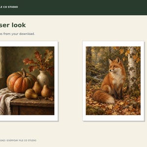 Autumn Woodland Wall Art Set of 3, Fox, Pumpkin Still Life and Golden Forest Prints, Fall Decor Digital Download