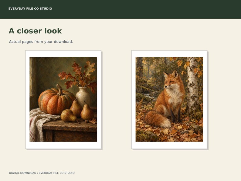 Autumn Woodland Wall Art Set of 3, Fox, Pumpkin Still Life and Golden Forest Prints, Fall Decor Digital Download