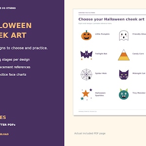 Halloween Face Paint Practice Pack, 8 Cheek Designs, Menu and Face Charts (PDF)