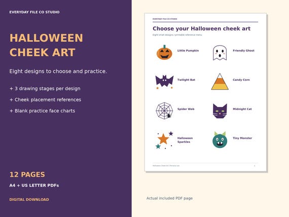 Halloween Face Paint Practice Pack, 8 Cheek Designs, Menu and Face Charts (PDF) product preview