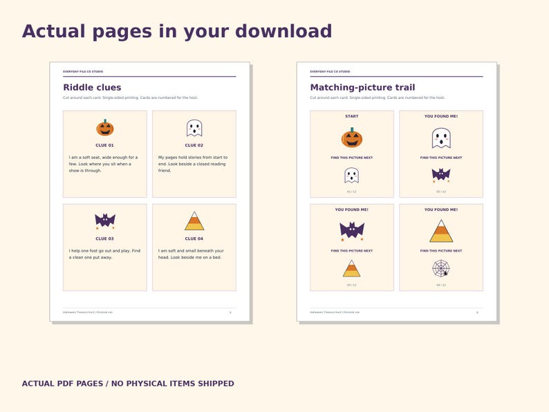 Halloween Treasure Hunt Printable, 12 Riddle Clues and Picture Trail for Kids (PDF)