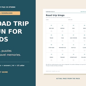 Kids Road Trip Activity Pack Printable, Travel Bingo, Word Search and Maze