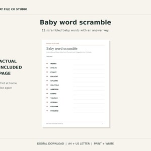 Baby Shower Games Printable Bundle, 7 Neutral Activities and Answer Keys