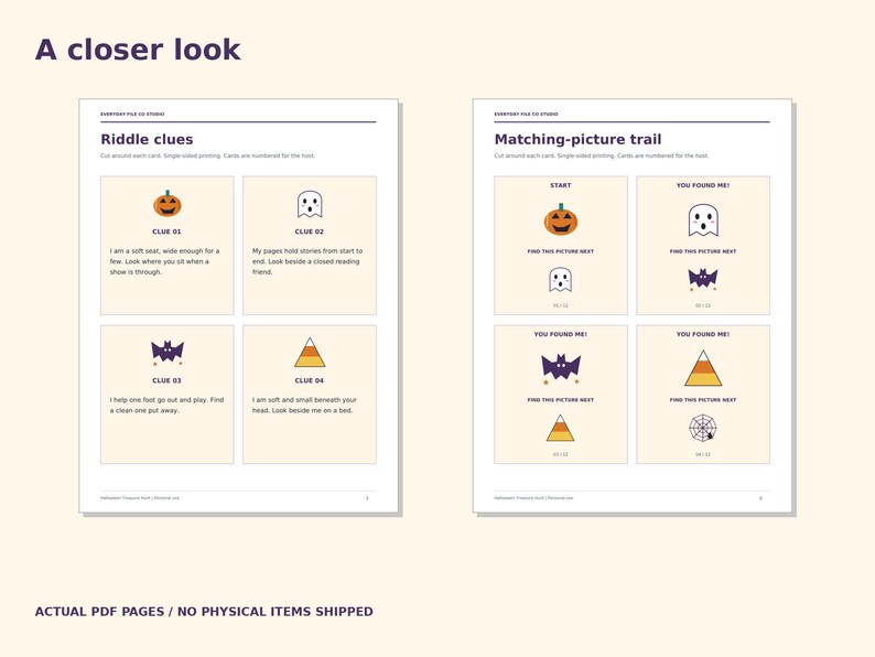 Halloween Treasure Hunt Printable, 12 Riddle Clues and Picture Trail for Kids (PDF)