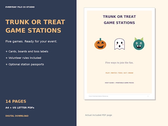 Trunk or Treat Games, 5 Halloween Activity Stations with Instructions (Printable PDF) product preview