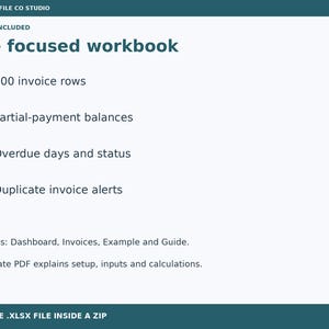 Freelancer Invoice Payment Tracker Excel Spreadsheet, Unpaid Balance and Overdue Dashboard