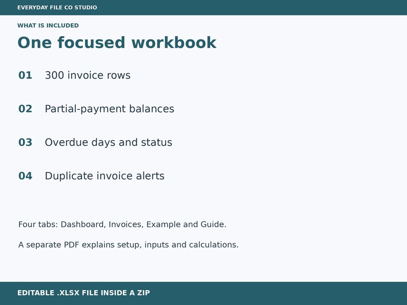 Freelancer Invoice Payment Tracker Excel Spreadsheet, Unpaid Balance and Overdue Dashboard