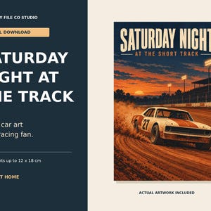 Retro Dirt Track Racing Art Printable, Stock Car Small Print, PDF and PNG
