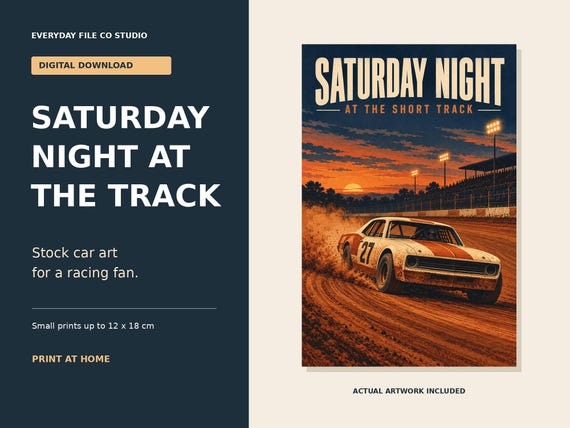 Retro Dirt Track Racing Art Printable, Stock Car Small Print, PDF and PNG product preview
