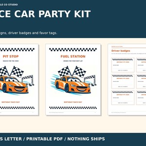 Orange Race Car Birthday Party Kit, Games, Signs and Badges (Printable PDF)