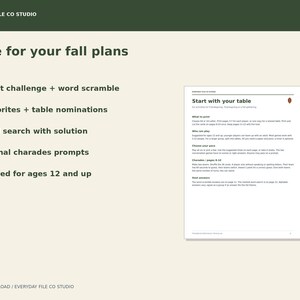 Friendsgiving Games Printable Bundle, 6 Thanksgiving Table Games with 36 Charades Cards and Answers, A4 & Letter PDF