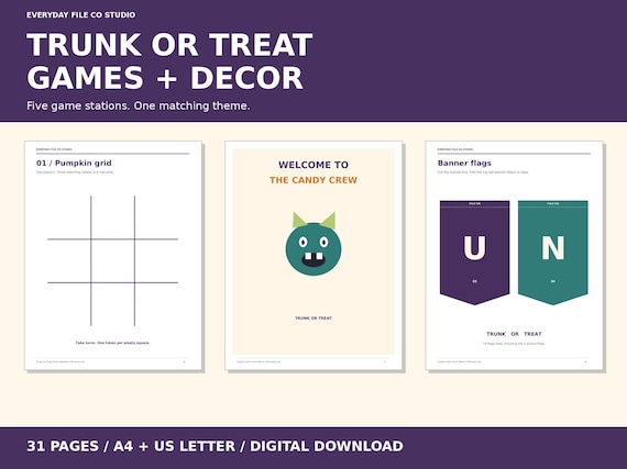 Trunk or Treat Printable Bundle, 5 Games, Candy Crew Signs and Banner (PDF) product preview