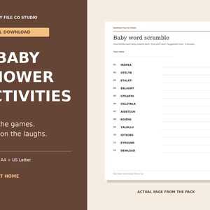 Baby Shower Games Printable Bundle, 7 Neutral Activities and Answer Keys