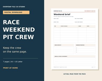 Race Weekend Pit Crew Planner Printable, Session Log and Setup Notes