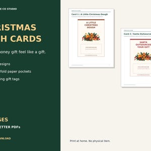 Printable Christmas Money Gift Cards, 8 Funny Cash Card Designs with Paper Pockets and Gift Tags, A4 & Letter PDF