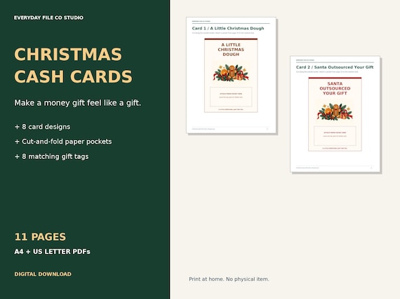 Funny Christmas Cash Gift Cards, 8 Designs with Paper Pockets (Digital Download) product preview