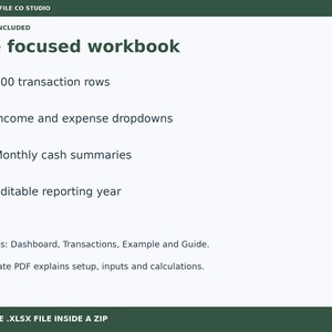 Small Business Income and Expense Tracker Excel Spreadsheet, Monthly Cash Dashboard