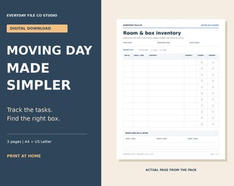 Moving Planner Printable PDF, Packing Checklist and Box Inventory