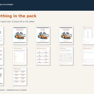 Race Car Birthday Party Printables, Games, Signs, Driver Badges and Favor Tags, Orange Racing Party Kit, PDF Download